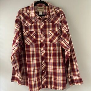 Vintage‎ Wrangler Mens Western Snap Shirt Long Sleeve Plaid Pearl Snap Button Up